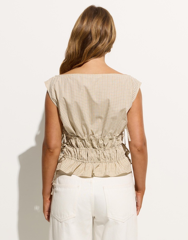 Dazie - Emerson Boat Neck Check Shirred Top