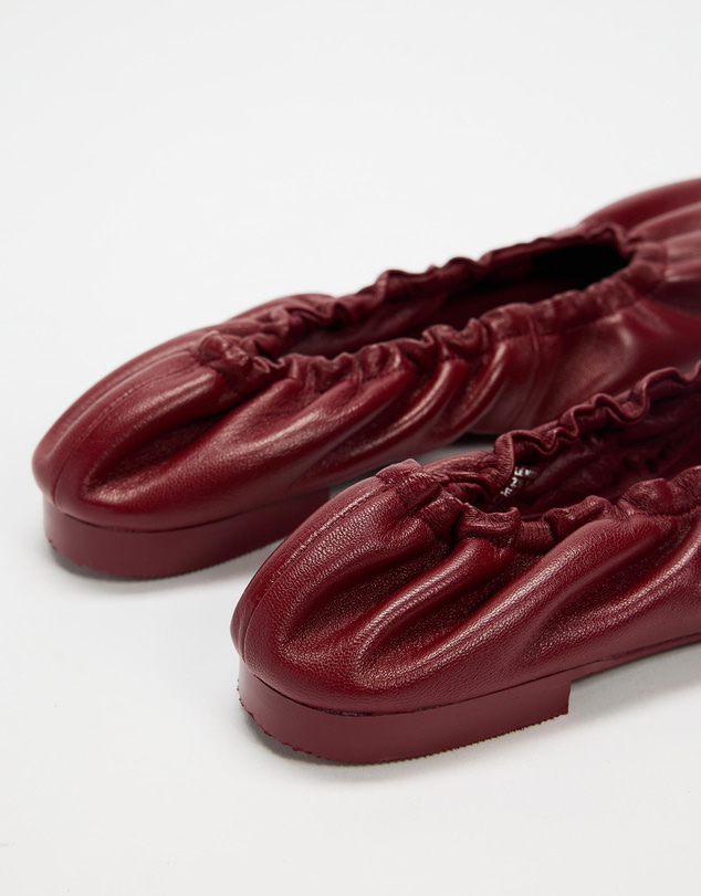 AERE - Lola Ruched Leather Ballet Flats
