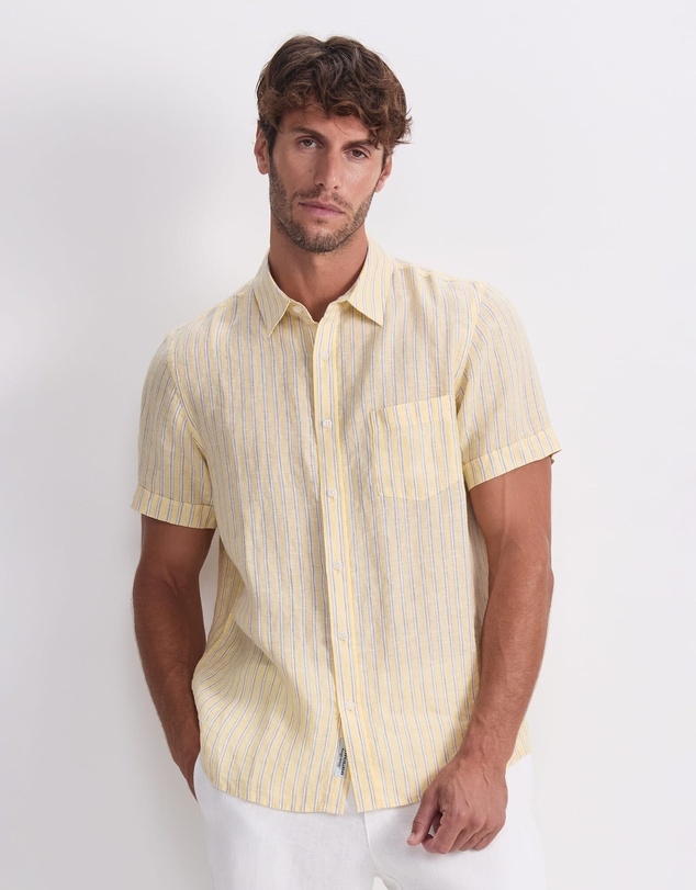 Sportscraft - Stripe Short Sleeve Linen Shirt