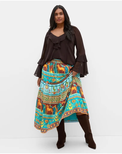 City Chic - Paradiso Print Midi Skirt