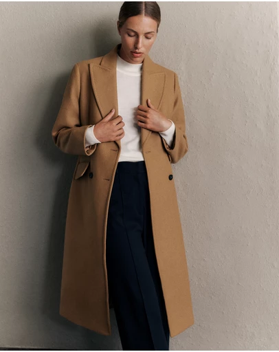 Trenery - Italian Wool Cashmere Longline Coat in Dark Camel