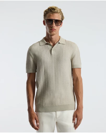 Calibre - Honeycomb Knit Polo Stone