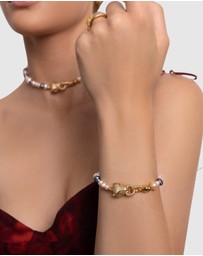 Nialaya Jewellery - Women's Multi-Colored Pearl Bracelet with Gold Panther Head