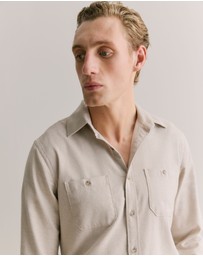 Trenery - Regular Fit Jaspe Cotton Shirt in Fawn