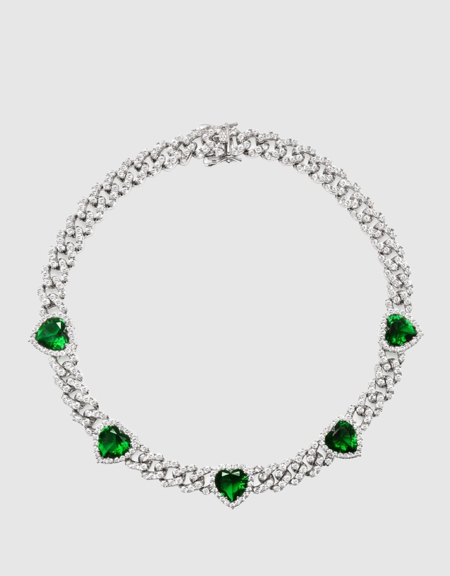 Nialaya Jewellery - Women's Crystal Embellished Choker with Green Hearts