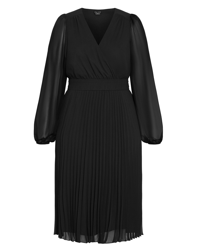 City Chic - Plus size Finley Sheer Pleat Dress - black