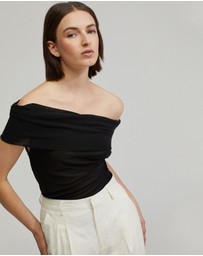 Oxford - Nia Mesh Off-Shoulder Top
