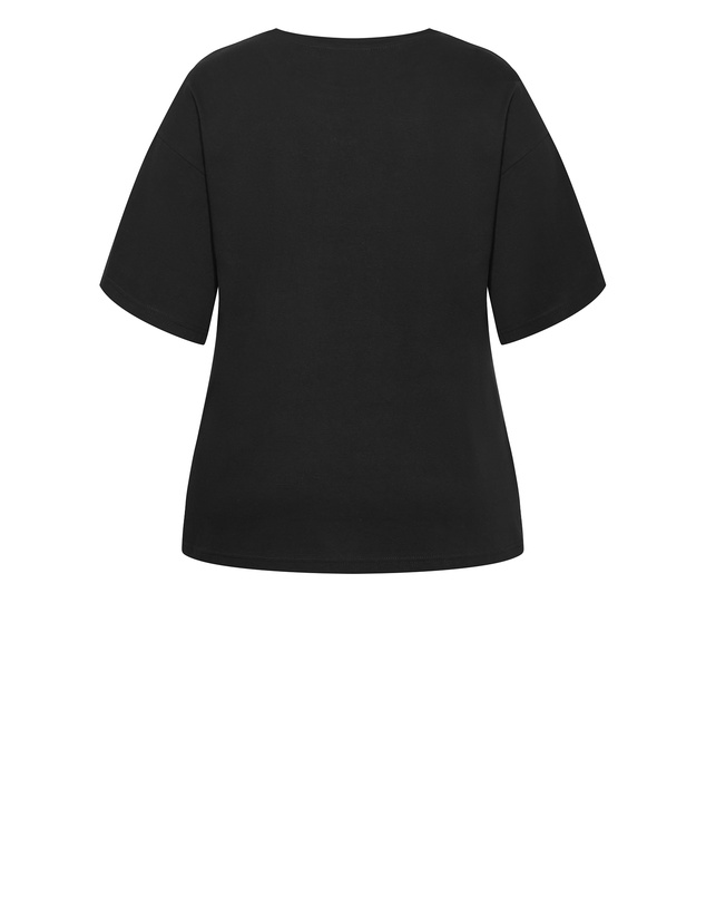 City Chic - Plus size Oversized Rose Print Tee - black