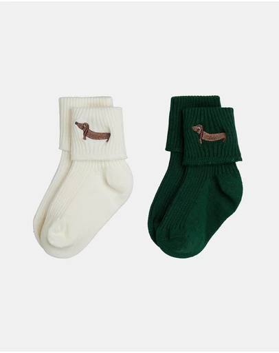 Mini Rodini - 2-Pack Dog Embroidered Ribbed Baby Socks - Babies-Kids