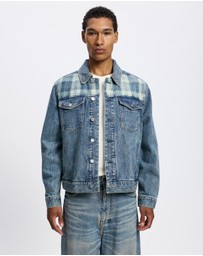 Scotch & Soda - Denim Trucker Jacket With Contrast Check Panelling