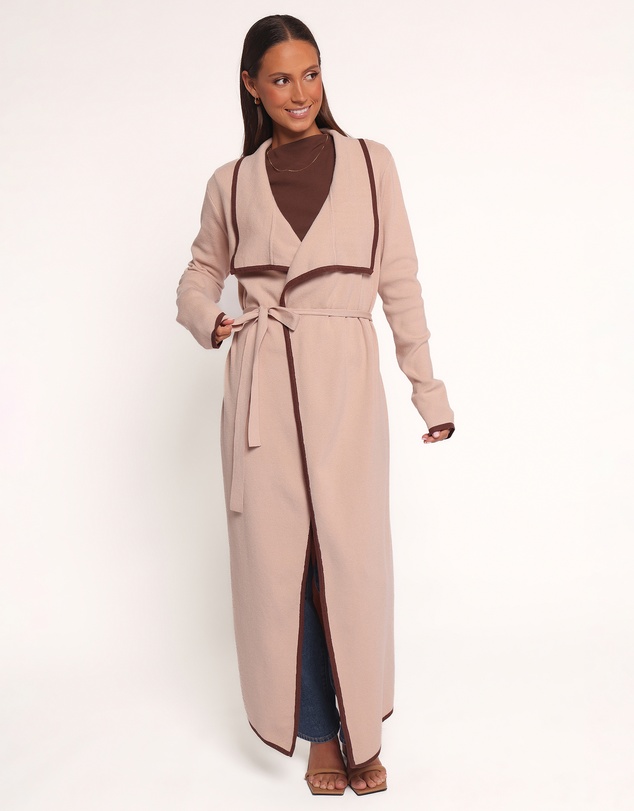 Petal & Pup - Vallis Contrast Trim Long Cardigan - Beige