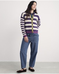 Seasalt - Seasalt Cornwall Purple Pinwell Striped Cardigan Made With Lambswool