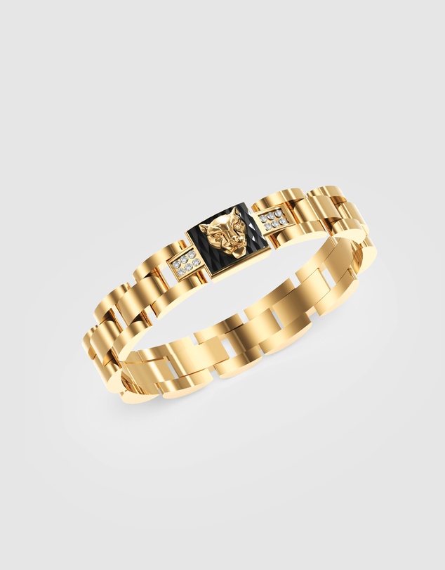GUESS - GUESS Mens Gold-Tone Panther Flat Bracelet