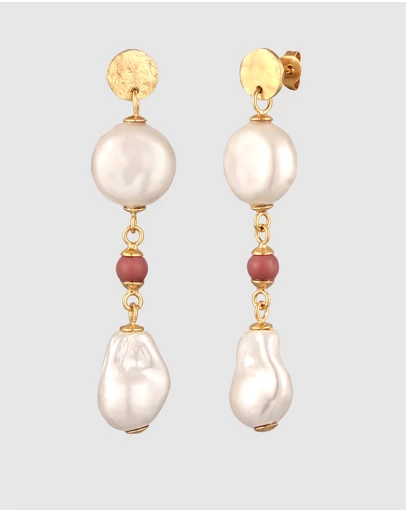Elli Jewelry - Shell Pearl Round Charm Stud Earrings in Gold-Plated 925 Silver