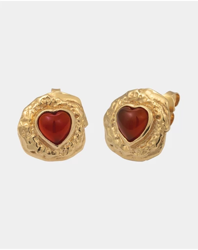 Haze & Glory - ICONIC EXCLUSIVE - Earrings Heart Red Onyx 925 Sterling Silver Gold Plated