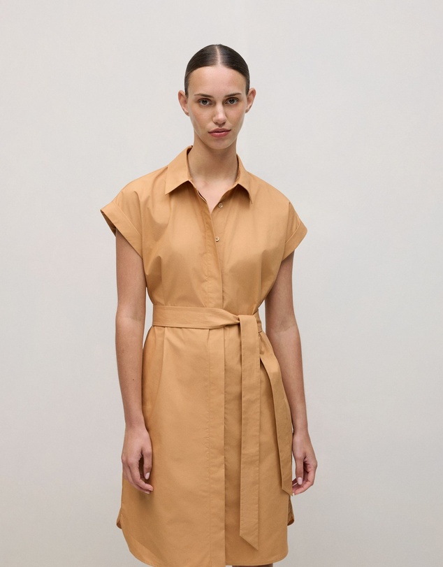 Trenery - Cotton Poplin Cap Sleeve Shirt Dress in Sahara Tan