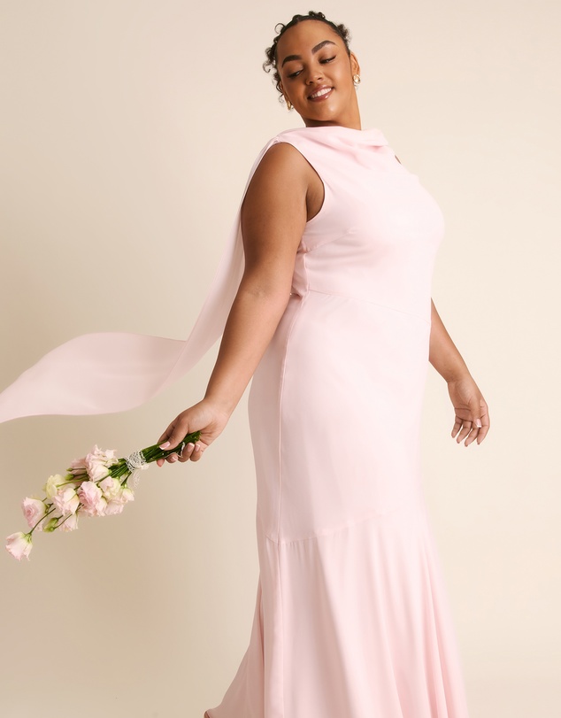 Six Stories - High Cowl Neck Drape Chiffon Bridesmaid Dress
