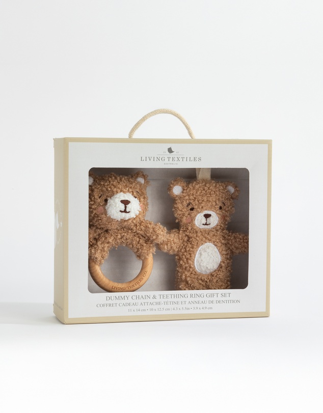 Living Textiles - Ring Rattle and Dummy Chain Gift Set - Cuddly Bear