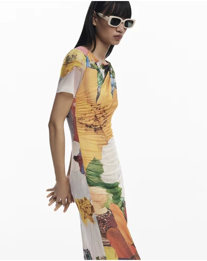 Desigual - Midi Tulle Dress with Flowers