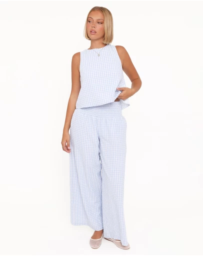 Petal & Pup - Jillian Smocked Pant Set - Blue Gingham