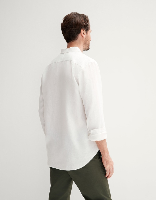 Trenery - Tailored Fit Linen Piece Dyed Long Sleeve Shirt in White