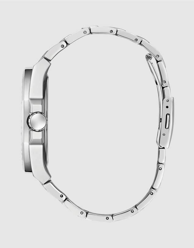 GUESS - Silver-Tone Multi-function Men's 46mm Black Dial with Crystals on Bezel and Strap Analogue Watch