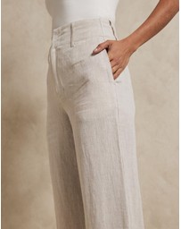 AERE - Linen Wide Leg Pants With Deep Waist Band