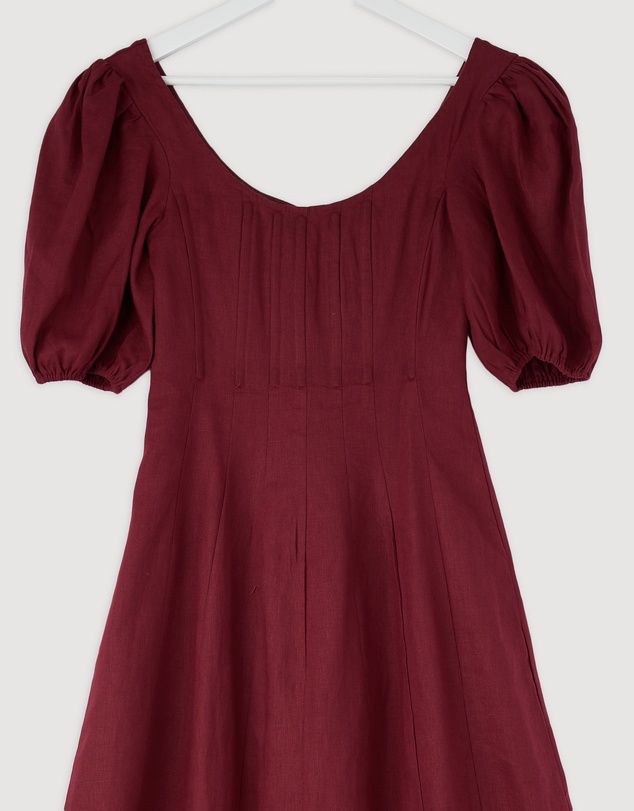 Revibe - Repaired AERE Paloma Linen Puff Sleeve Midi Dress - AU 8