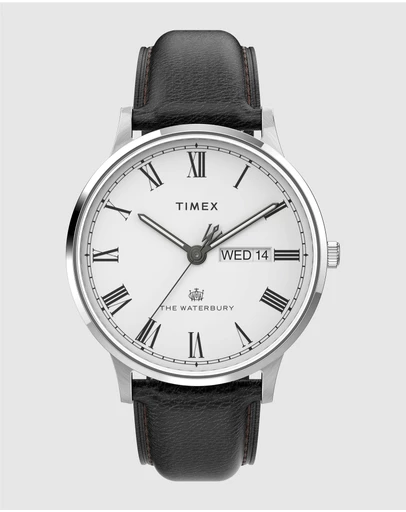 TIMEX - Timex Waterbury Classic 40mm Stainless Steel Case with Black Leather Strap