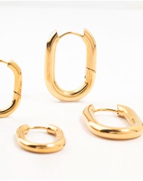Lovisa - Waterproof Gold Plated Stainless Steel Square Oval Hoop Earrings 2-Pack
