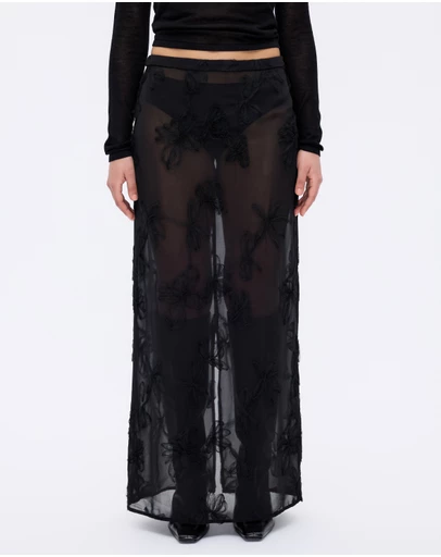 Minima Esenciales - Maelle Floral Applique Midi Skirt