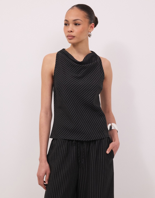 Calli - Andy Pinstripe High Neck Racer Back Sleeveless Top