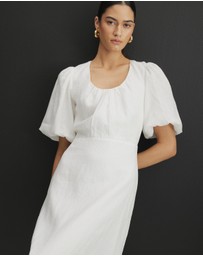 AERE - Serena Linen Puff Sleeve Midi Dress