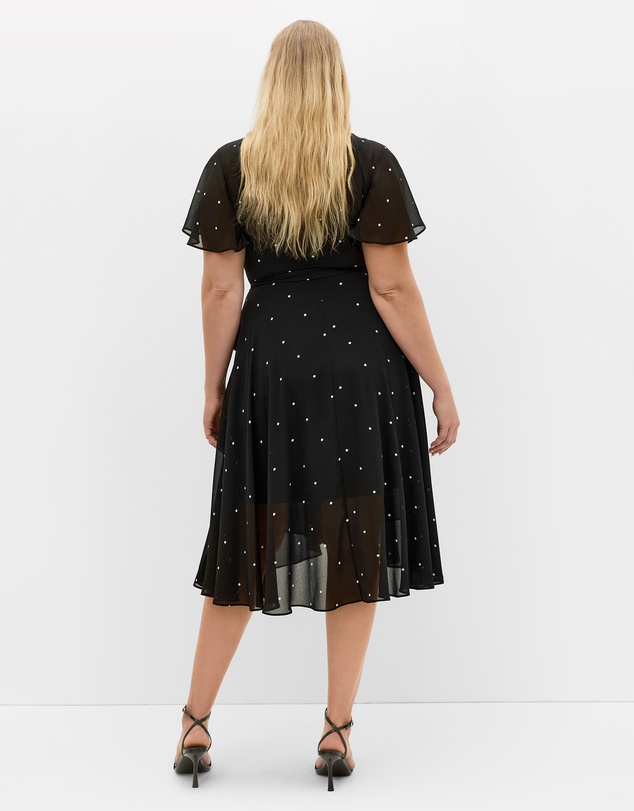 City Chic - Spot Frill Sleeve Wrap Midi Dress