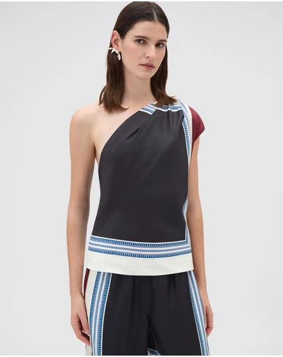 Oroton - Silk Scarf One Shoulder Top