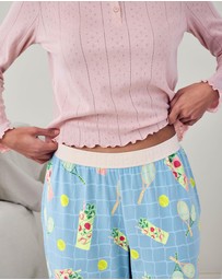 Chelsea Peers - Organic Cotton Tennis Net Cocktail Pointelle Henley Long Pyjama Set