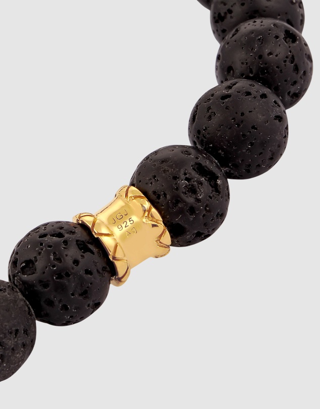 Kuzzoi - ICONIC EXCLUSIVE - Lava Bead Bracelet with Skull in Gold-Plated 925 Sterling Silver