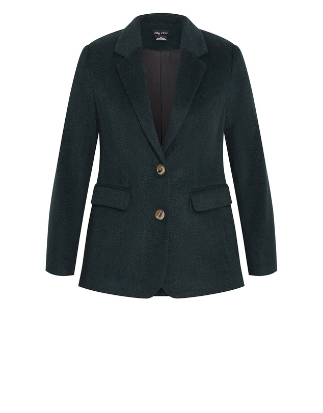 City Chic - Plus size Oxford Melton Jacket - hunter green