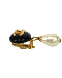 Pre-Loved by Azura Reborn - Pre-Loved CC Gold Plated Resin and Faux Pearl Drop Clip On Earrings
