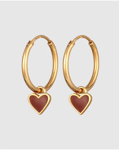Elli Jewelry - Red Heart Charm Hoop Earrings in Gold-Plated 925 Silver