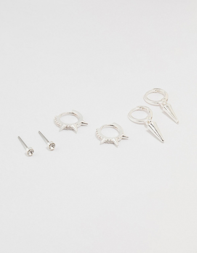 Lovisa - Silver Diamante Spikey Earrings 3-Pack
