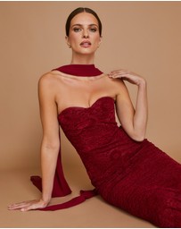 Six Stories - Velvet Lace Corset Bandeau Maxi Dress with Neck Scarf