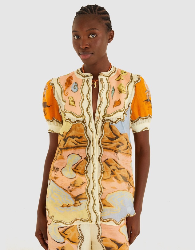 Farm Rio - Rio Souvenir Mixed Scarves Short Sleeve Blouse