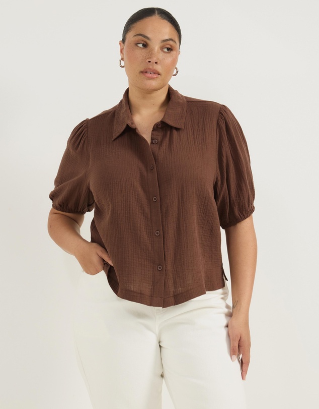 Atmos&Here Curvy - Crinkle Cotton Puff Short Sleeve Top
