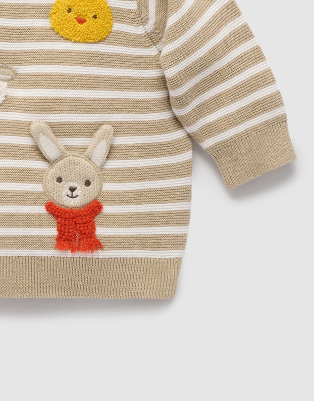 Purebaby - Stripe Bunny Friends Knit Jumper -Kids-Babies