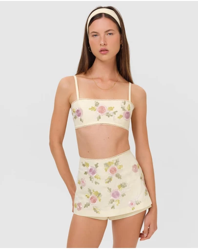For Love & Lemons - Ribbon Flowers Top