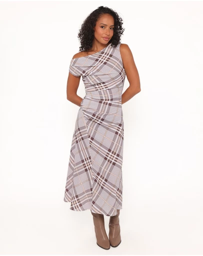 Petal & Pup - Dawn Off Shoulder Midi Dress - Plaid
