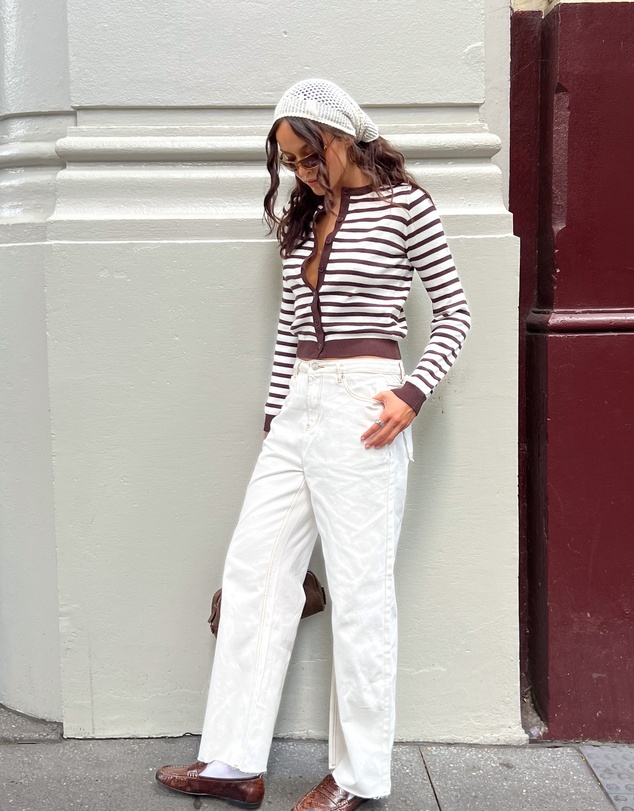 Beginning Boutique - Lottie Chocolate Stripe Round Neck Cardigan