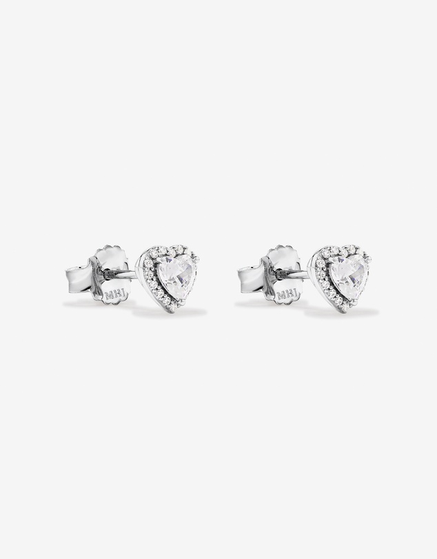 Michael Hill - Heart Shape Cubic Zirconia Halo Stud Earrings in Sterling Silver