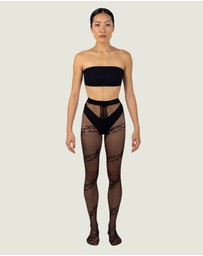 INSTOCK - Love — 40 Denier Sheer Black Tight w/ Flocked Vine Pattern